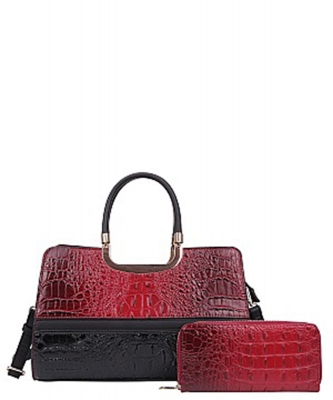 2 In 1 Crocodile Satchel Wallet Set - High Quality CY-8563W WINE